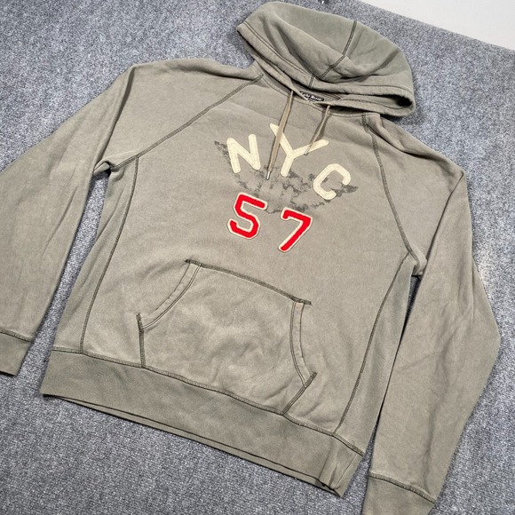 Vintage Lucky Brand NYC 57 Hell's Kitchen Club Gray Hoodie‎ Men's L DISTRESSED
